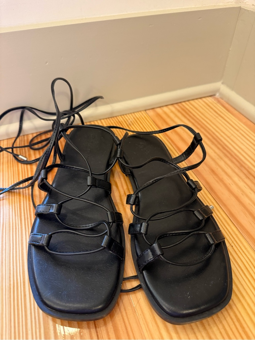 Strappy Black Lace-Up Women’s Sandals